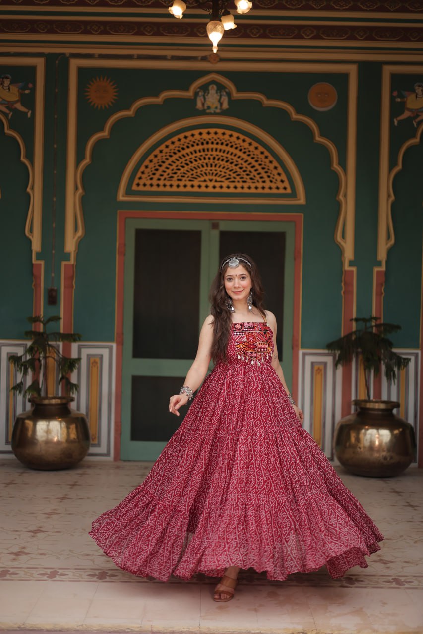 Reeva Festive Bloom Mirror Embellished Garba Gowns