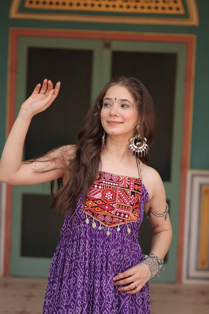 Reeva Festive Bloom Mirror Embellished Garba Gowns