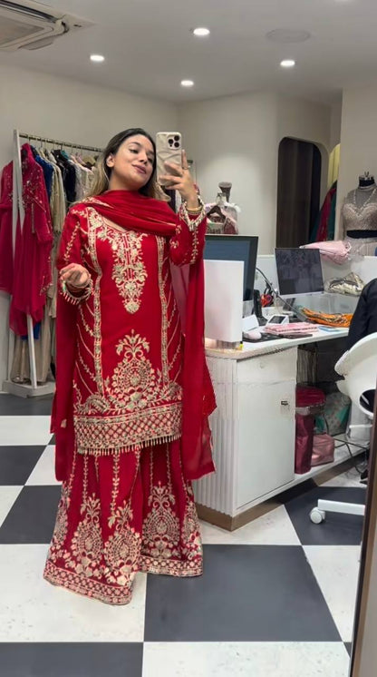 Traditional Embroidered Suit Set with Dupatta