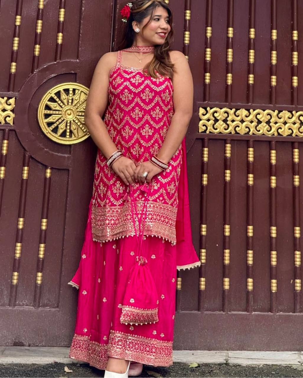 Rani Pink Georgette Embellished Sharara Ensemble