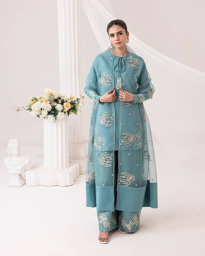 Aqua Dusk  Natural Crep Silk New Designer Suit