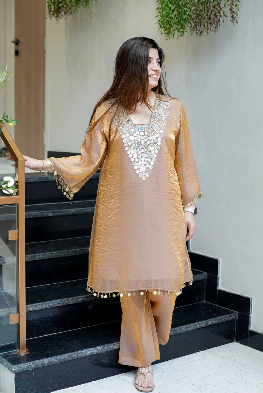 Golden Mirage Mirror Work Kurta Set