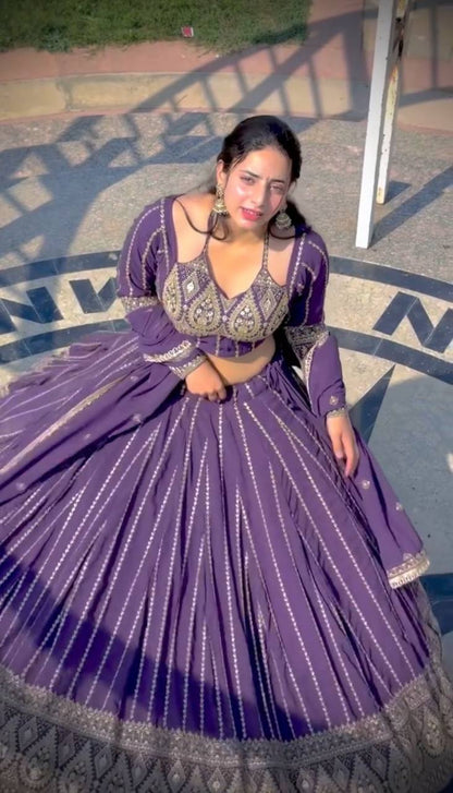 Nazakat-e-Noor Purple Embroidered Lehenga Set"