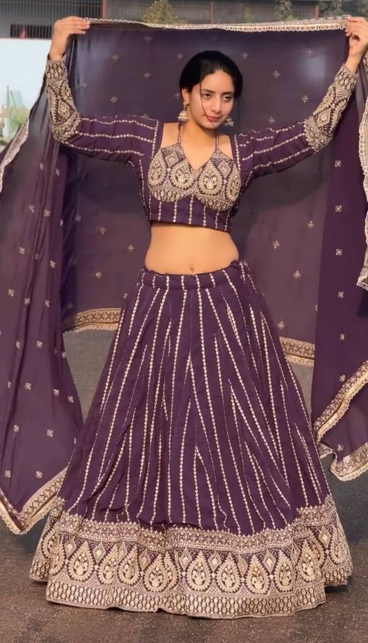 Nazakat-e-Noor Purple Embroidered Lehenga Set"