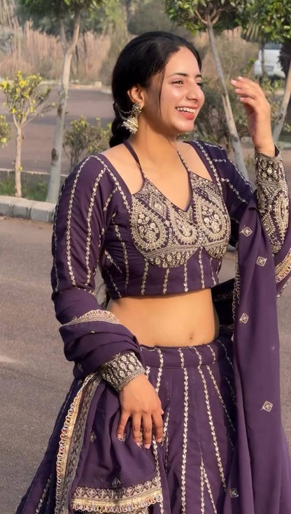 Nazakat-e-Noor Purple Embroidered Lehenga Set"