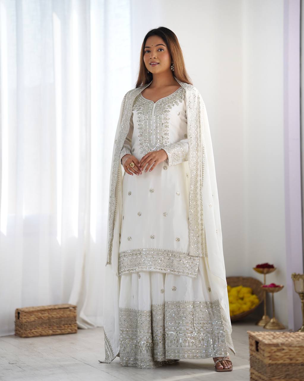 A Symphony of Ethnic Elegance Maroon And White  Shararas