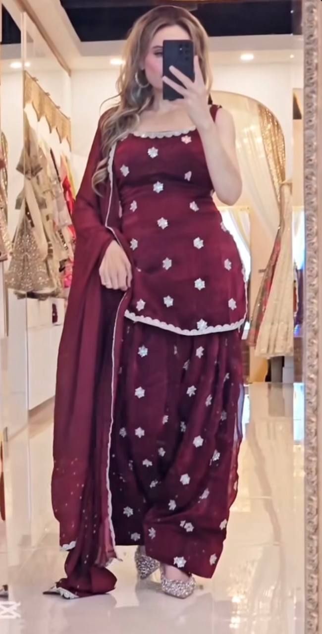 Royal Maroon Patiala Grace Starry Embroidered Heritage Look