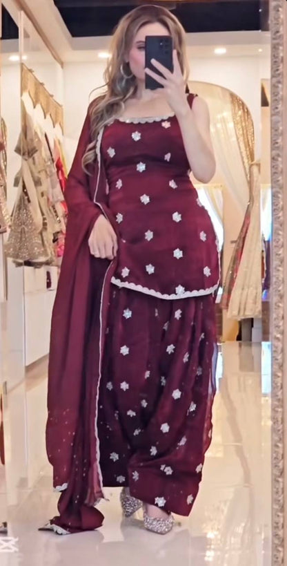 Royal Maroon Patiala Grace Starry Embroidered Heritage Look