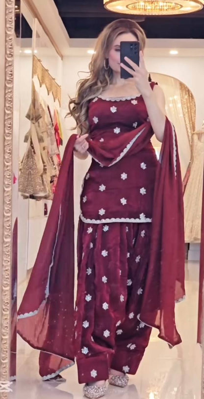 Royal Maroon Patiala Grace Starry Embroidered Heritage Look