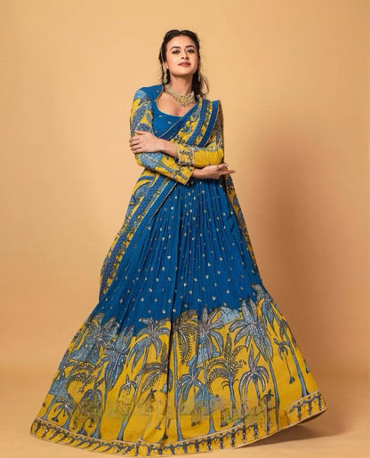 Kalamkari Print With Sequence Work Lehenga Choli