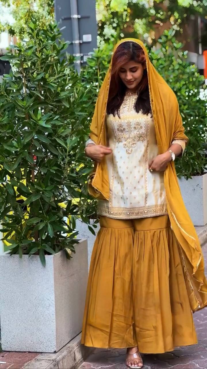 Golden Mustard Sharara Set Where Tradition Meets Effortless Elegance