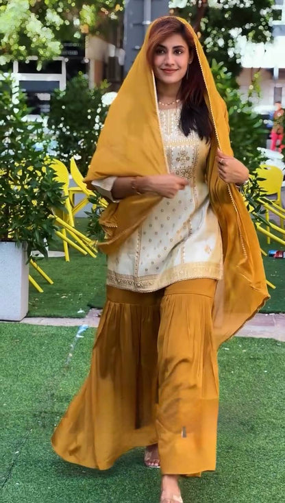 Golden Mustard Sharara Set Where Tradition Meets Effortless Elegance