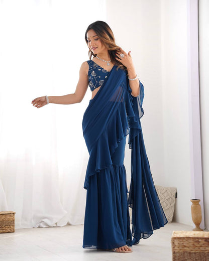 Ariyanika Classic Saree Sharara-Style Flared Ruffle Draping Saree