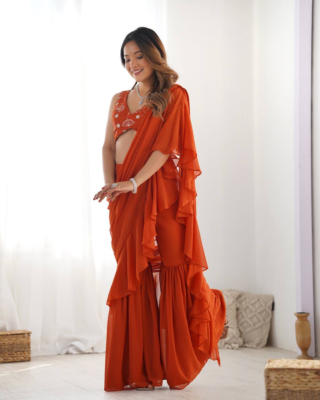 Ariyanika Classic Saree Sharara-Style Flared Ruffle Draping Saree