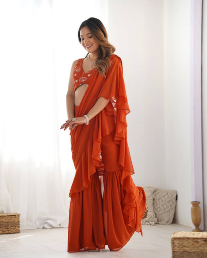Ariyanika Classic Saree Sharara-Style Flared Ruffle Draping Saree