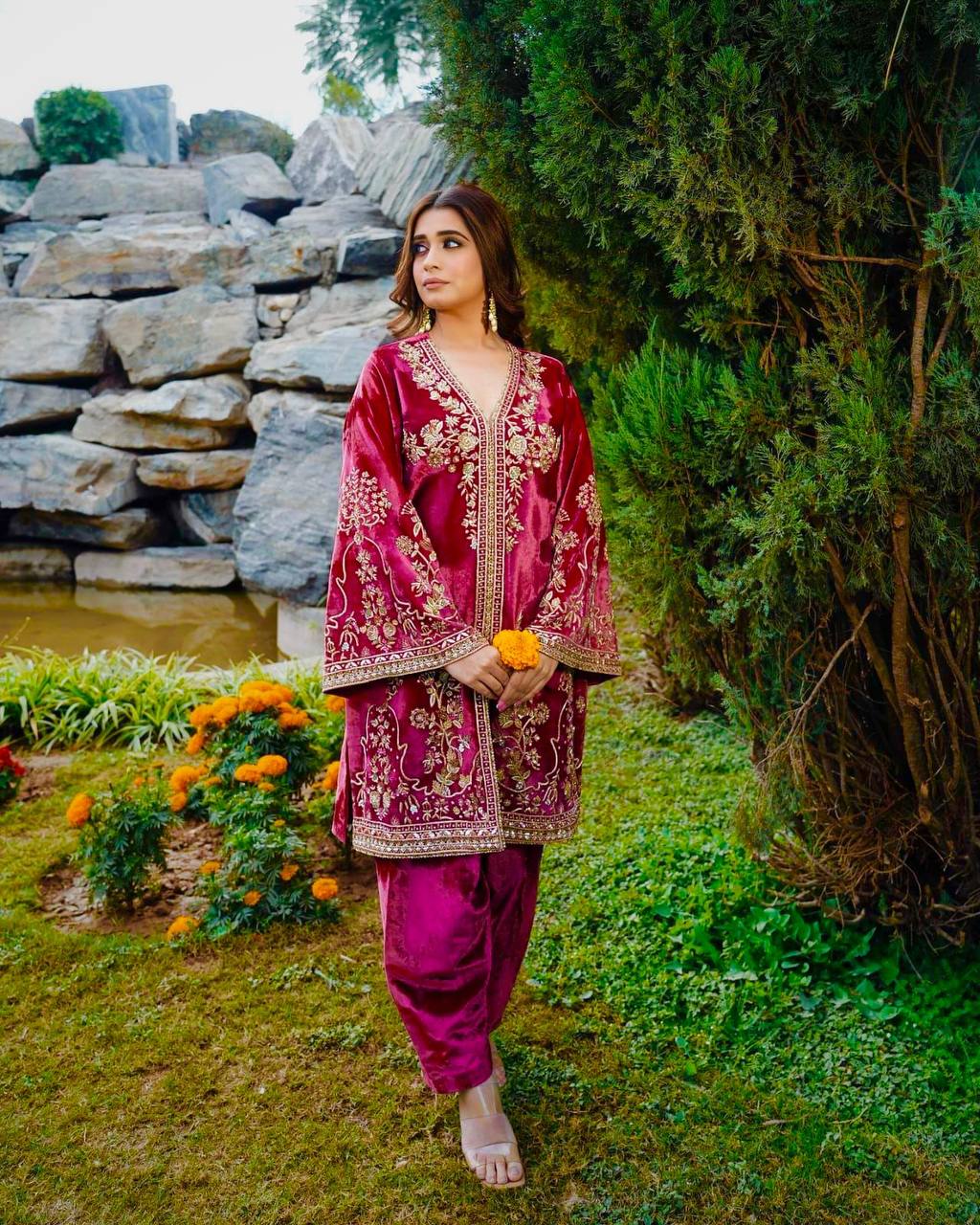 Pink Colour Legacy of Velvet Grandeur Suit Set