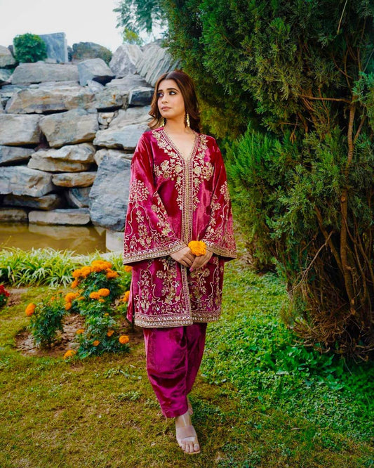 Pink Colour Legacy of Velvet Grandeur Suit Set