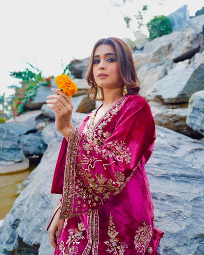 Pink Colour Legacy of Velvet Grandeur Suit Set