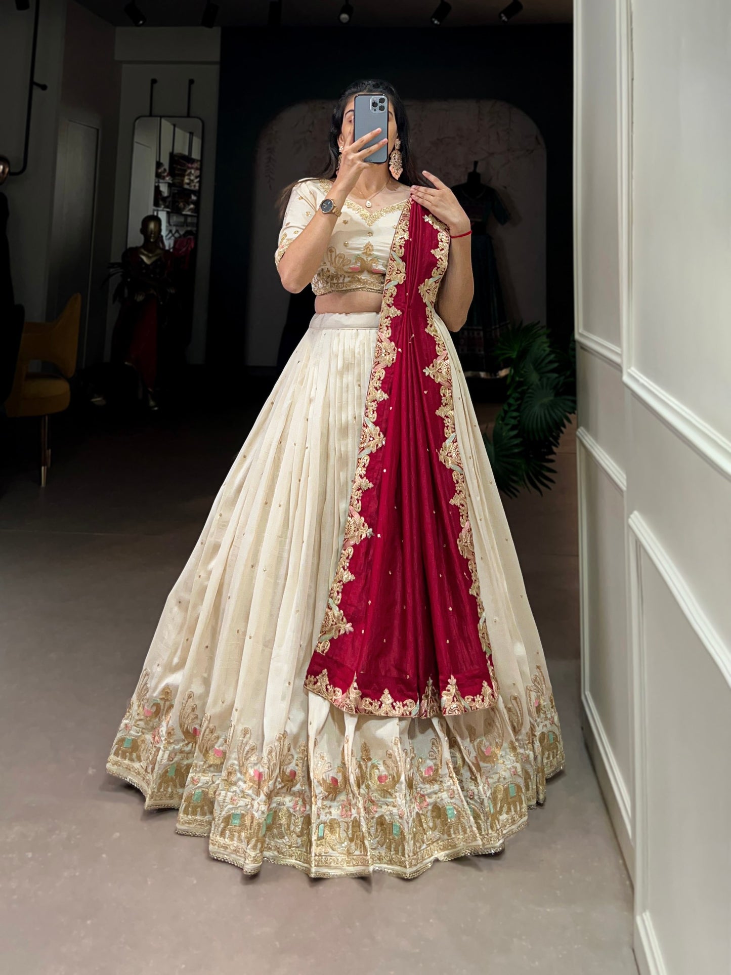 Vichitra Silk Sequins and Thread Embroidery Work Lehenga Choli