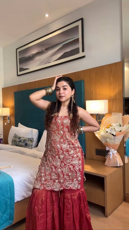 The Majestic Symphony of Rust & Floral Embroidery