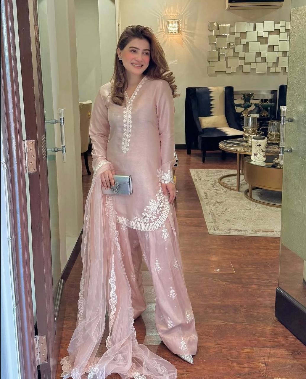 Pastel Petals Soft Pink Festive Suit