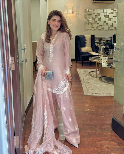 Pastel Petals Soft Pink Festive Suit