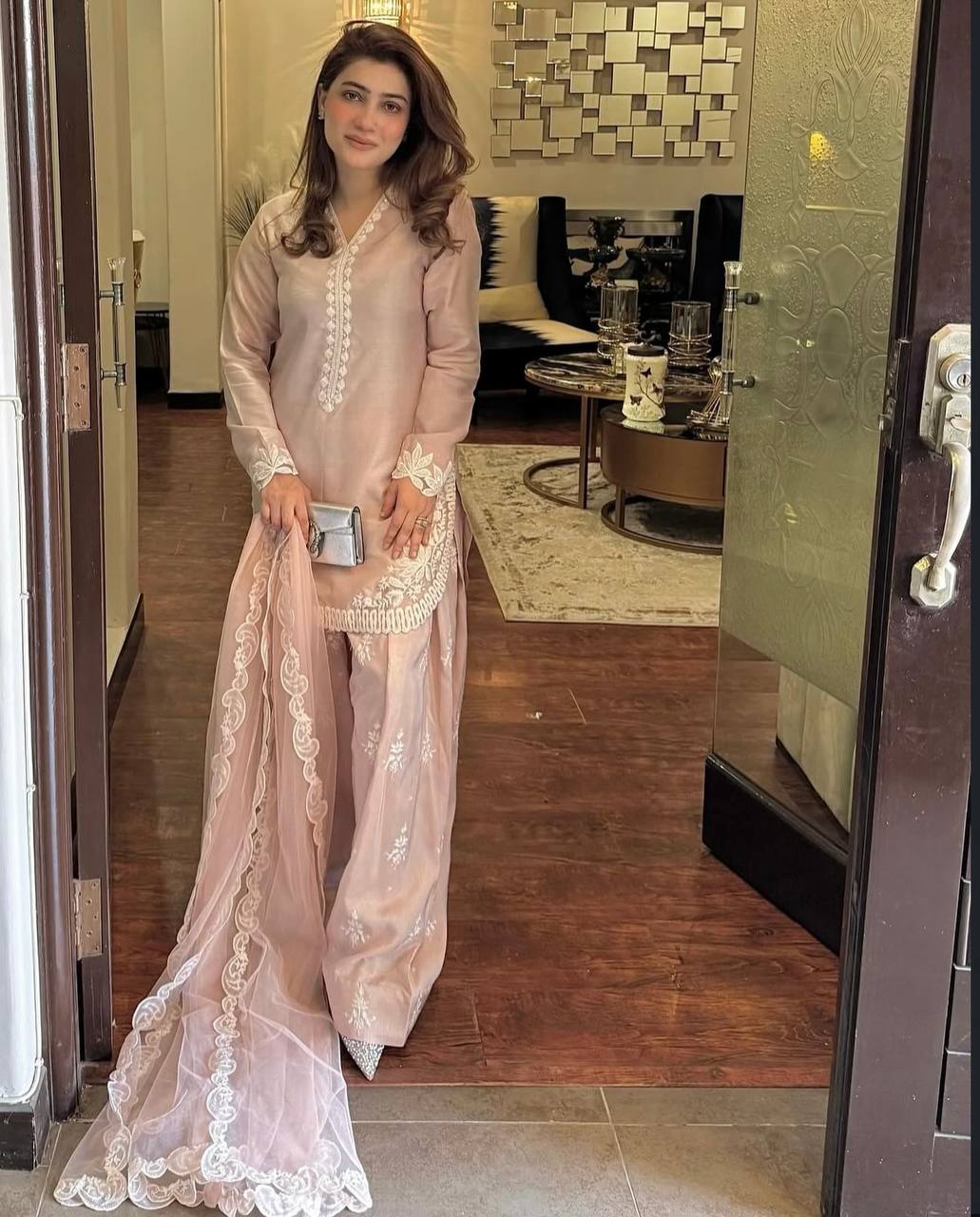 Pastel Petals Soft Pink Festive Suit