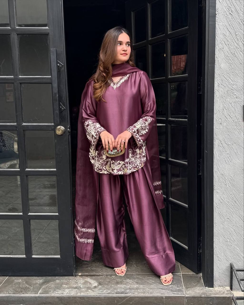 Royal Plum Embroidered Silk Set