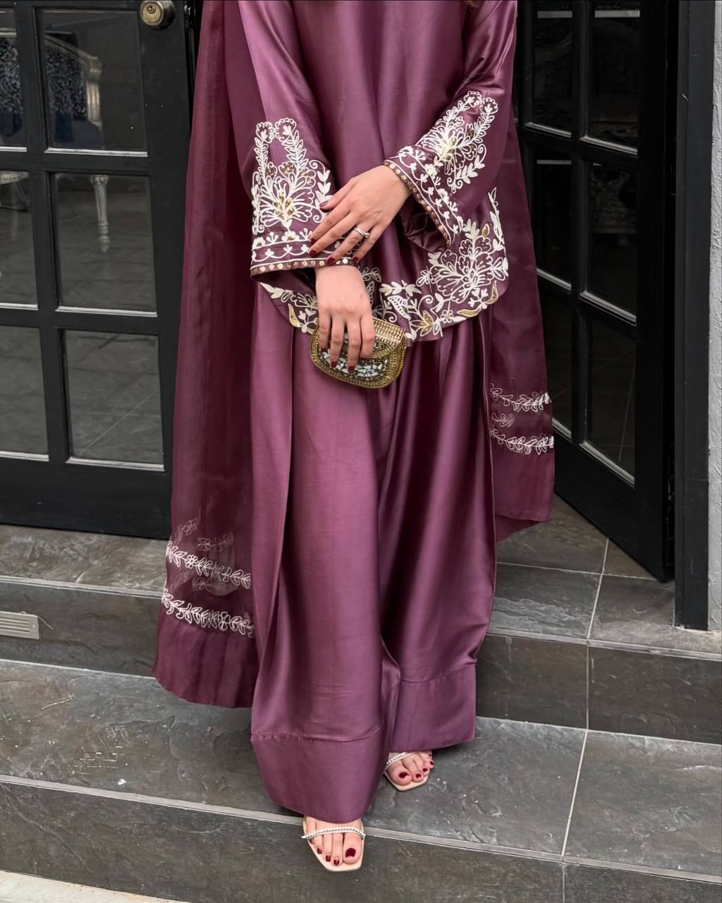 Royal Plum Embroidered Silk Set