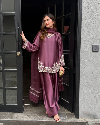 Royal Plum Embroidered Silk Set