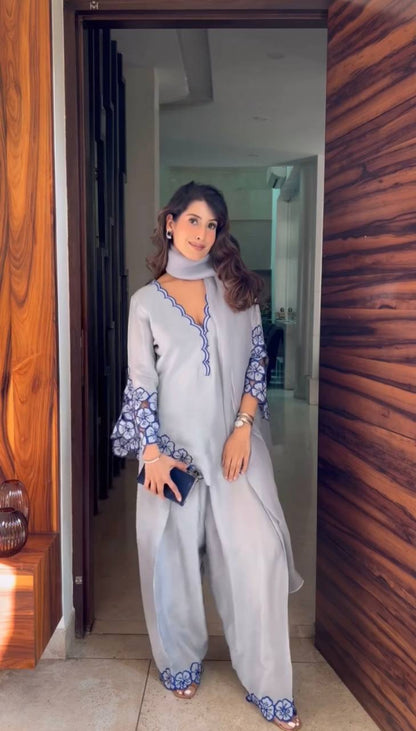 Desert Natural Crepe Party Wear Farshi Plazzo