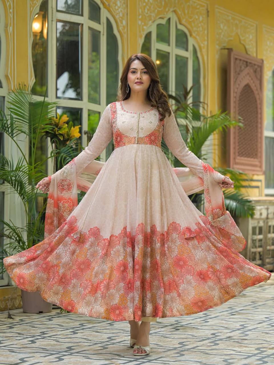 Eternal Radiance Blooming Floral Anarkali Set