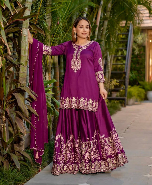 Amethyst Elegance Natural Crep Silk Fancy Latkan Style Sharara