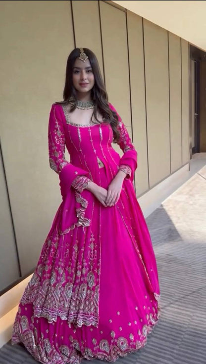 Fuchsia Glow Radiance Royal Hand-Embroidered Anarkali Ensemble