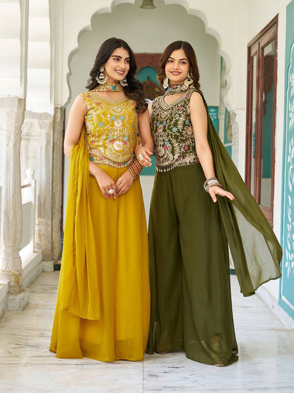 Haldi With Mahendi Modern Divas Palazzo Suit