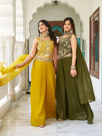 Haldi With Mahendi Modern Divas Palazzo Suit