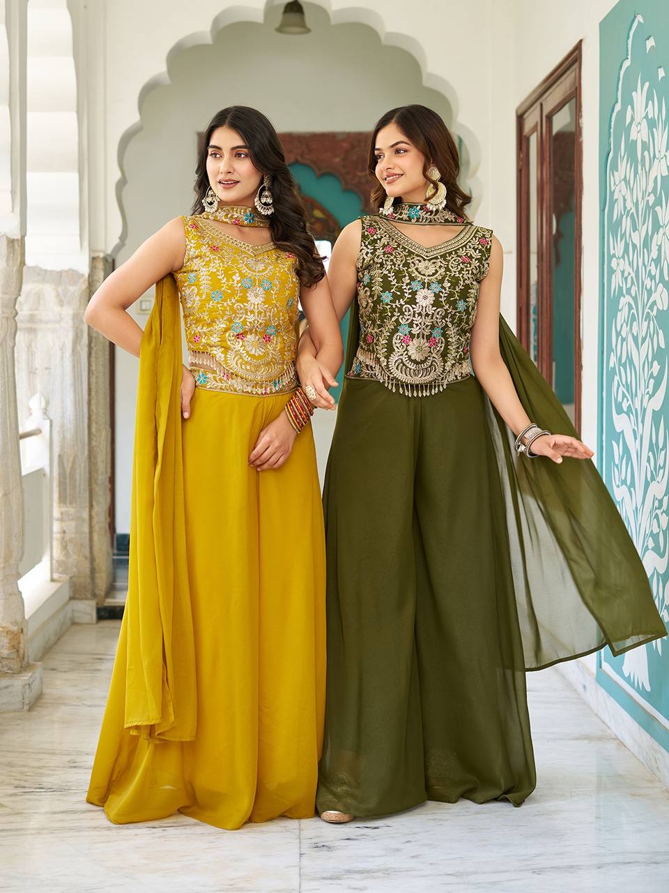 Haldi With Mahendi Modern Divas Palazzo Suit