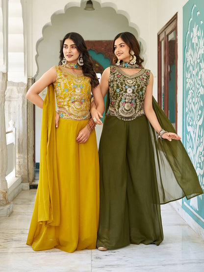 Haldi With Mahendi Modern Divas Palazzo Suit