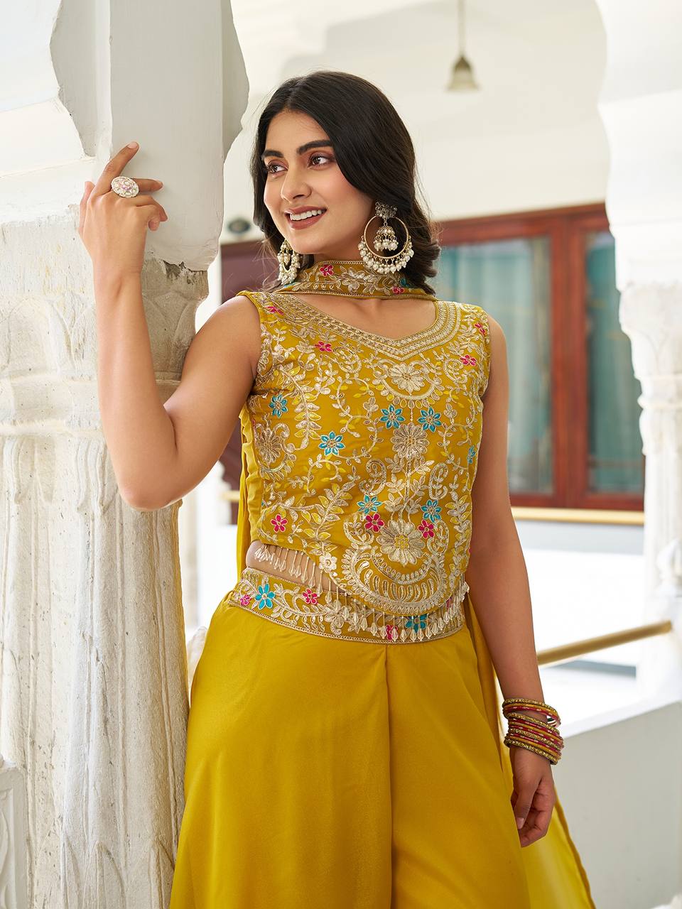 Haldi With Mahendi Modern Divas Palazzo Suit