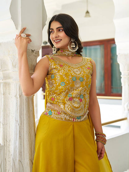 Haldi With Mahendi Modern Divas Palazzo Suit