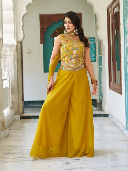 Haldi With Mahendi Modern Divas Palazzo Suit