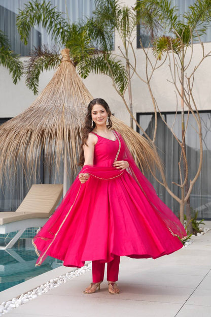 Ravi Rani Pink  Romansilk Chanderi Anarkali