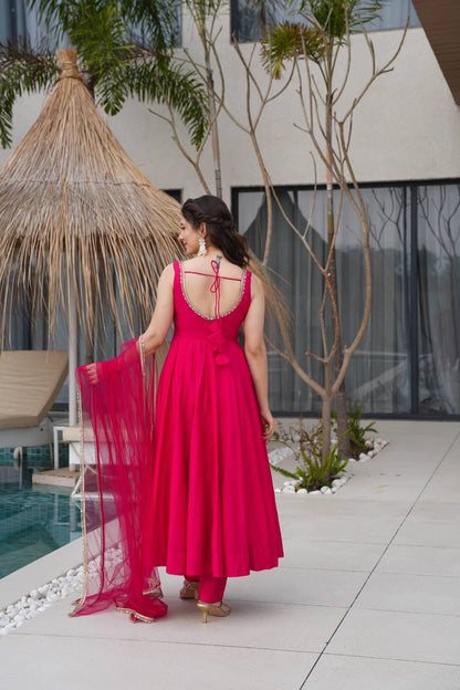 Ravi Rani Pink  Romansilk Chanderi Anarkali