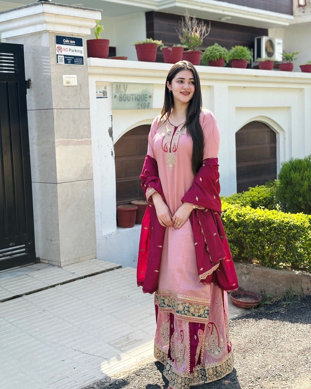 Majestic Rosé Ensemble Heavily Embroidered Traditional Gharara Suit