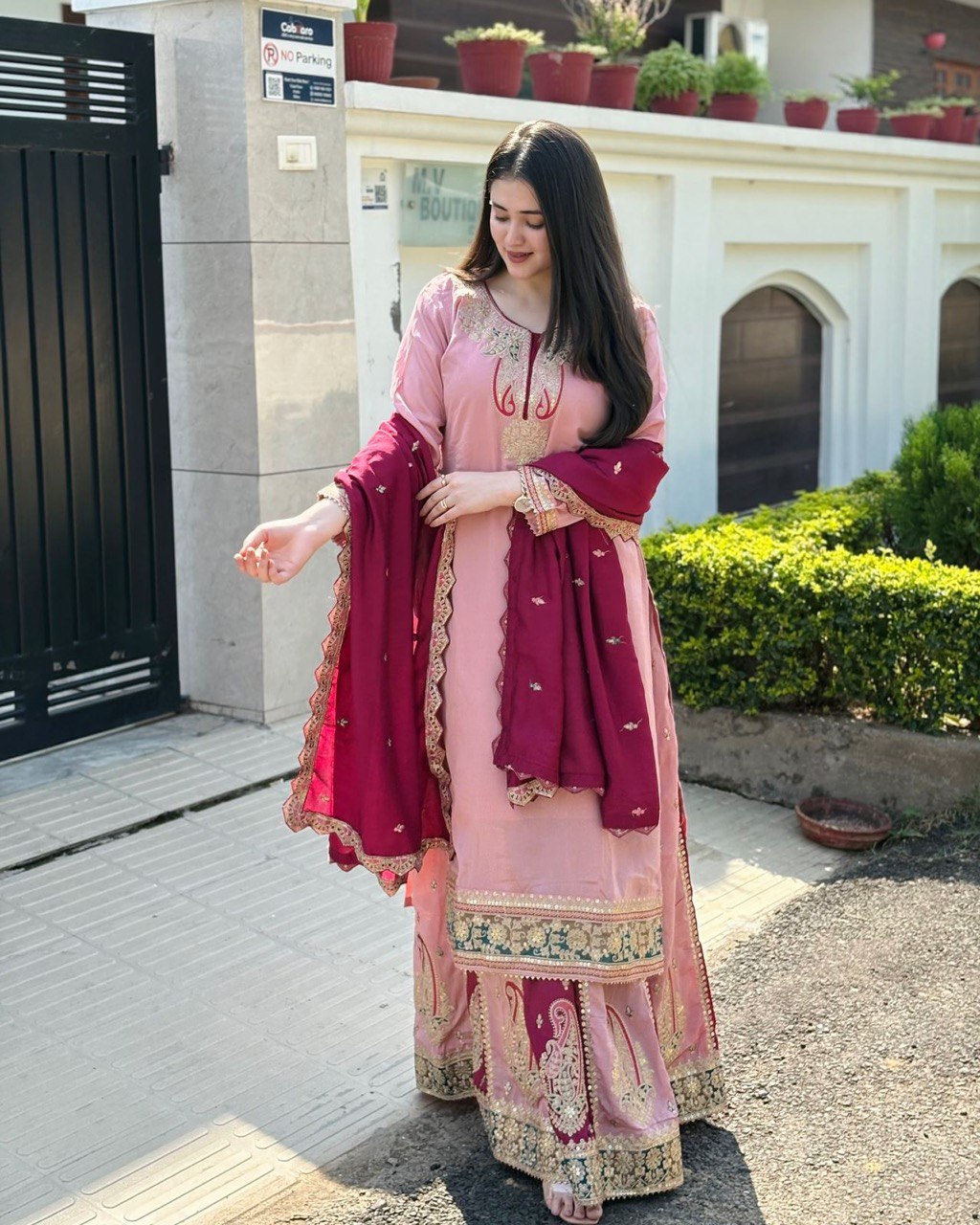 Majestic Rosé Ensemble Heavily Embroidered Traditional Gharara Suit