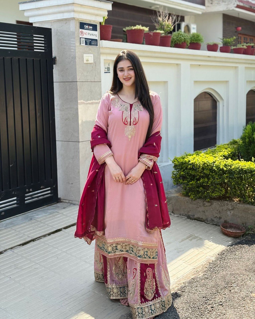 Majestic Rosé Ensemble Heavily Embroidered Traditional Gharara Suit