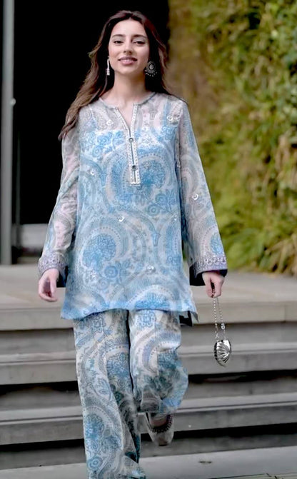 Azure Bloom Printed Blue Ethnic Wear Kurta Set