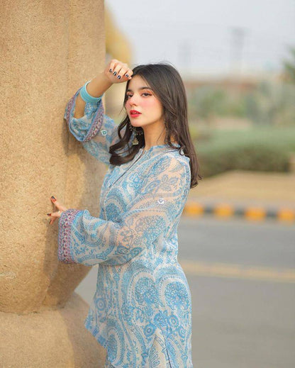 Azure Bloom Printed Blue Ethnic Wear Kurta Set