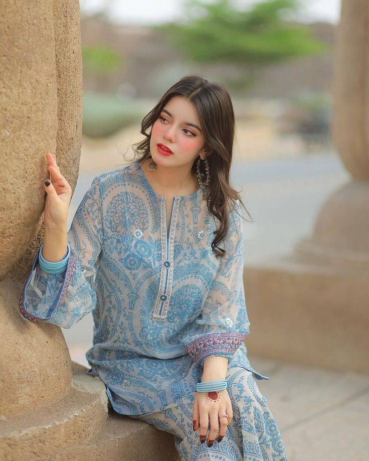 Azure Bloom Printed Blue Ethnic Wear Kurta Set