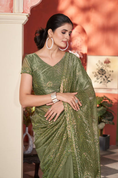 Celestial Shine Cutwork Border Light Weight Party Wear Saree